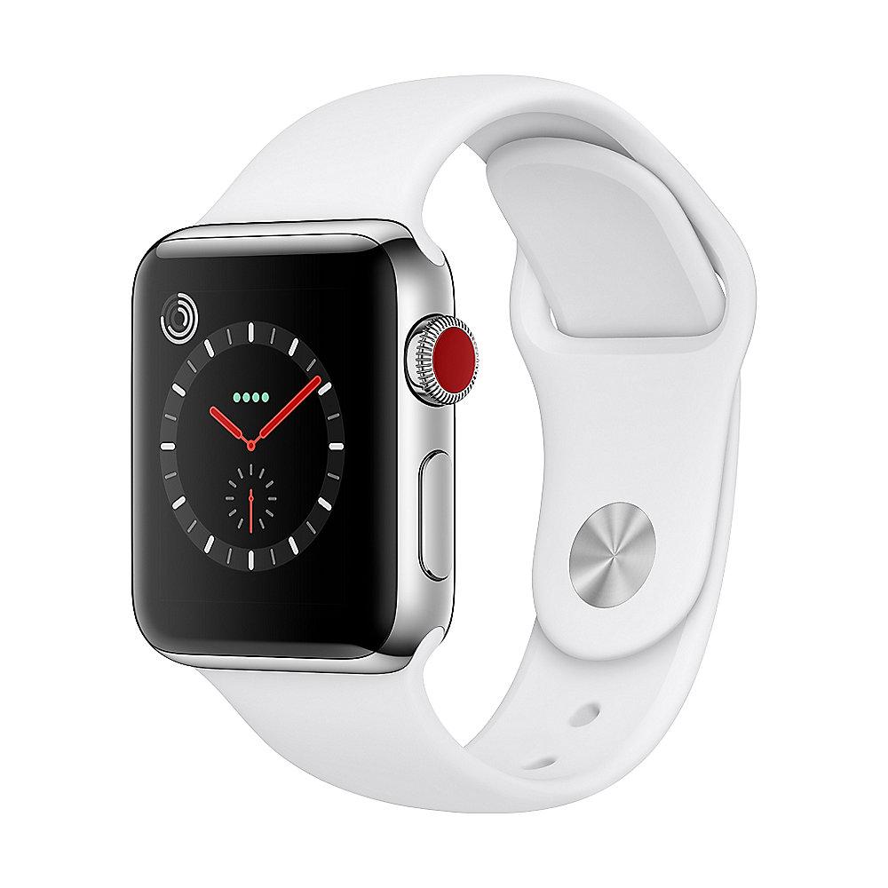 Apple Watch Series 3 LTE 38mm Edelstahlgehäuse mit Sportarmband Soft Weiß