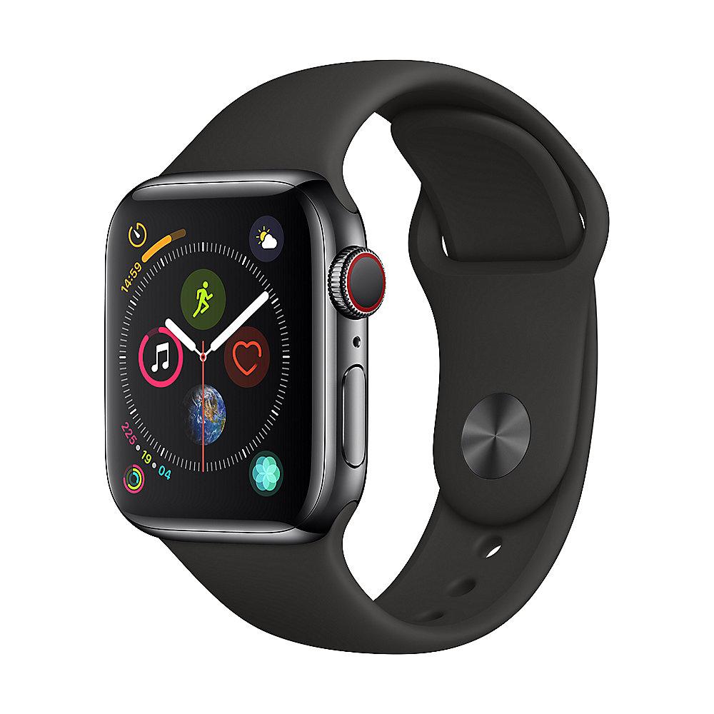 Apple Watch Series 4 LTE 40mm Edelstahlgehäuse SpaceSchwarz Sportarmband Schwarz