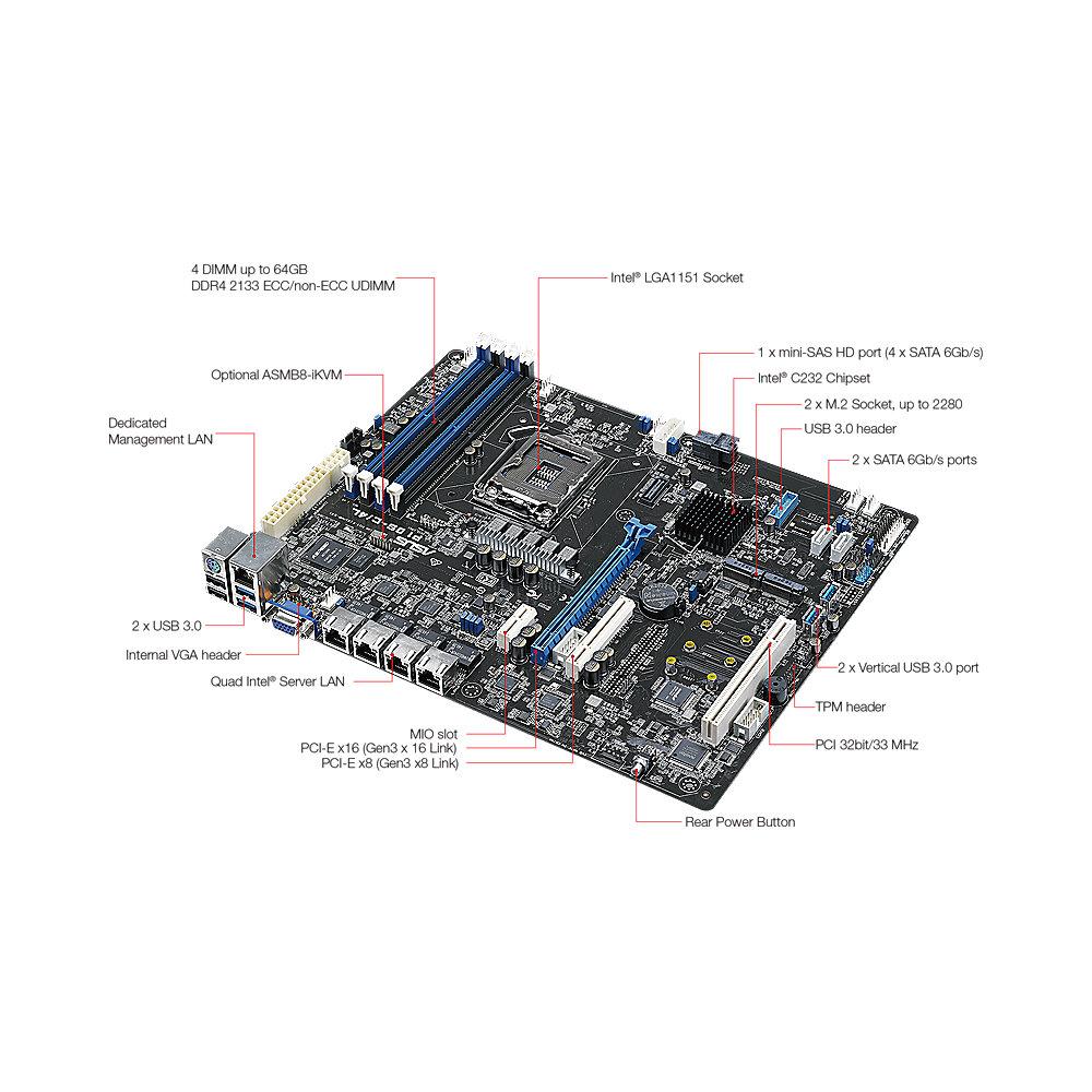 ASUS P10S-C/4L 4x GL/USB3.0/SATA600/VGA ATX Mainboard C232 Sockel 1151