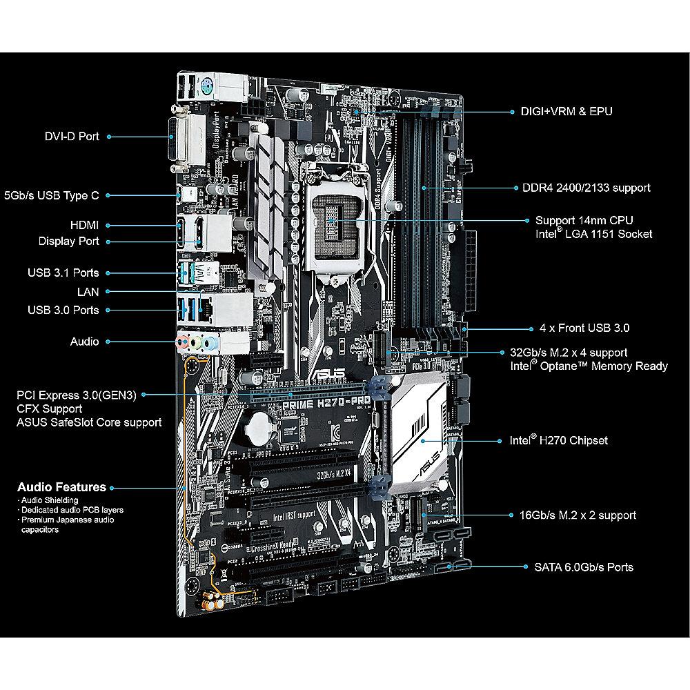 ASUS PRIME H270-PRO ATX Mainboard Sockel 1151 (Kabylake)