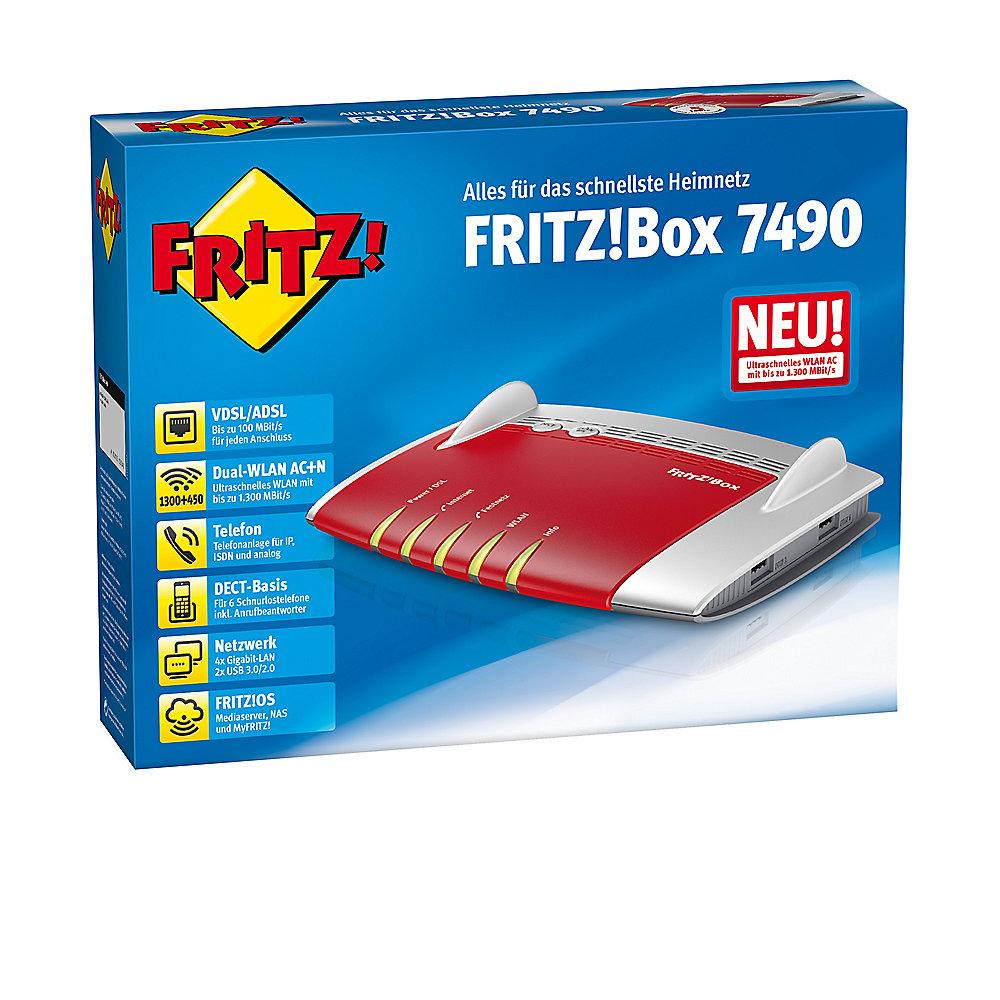 AVM FRITZ!Box 7490 WLAN VoIP VDSL/DSL Modem Router  1x FRITZ!Fon C4 DECT Telefon, AVM, FRITZ!Box, 7490, WLAN, VoIP, VDSL/DSL, Modem, Router, 1x, FRITZ!Fon, C4, DECT, Telefon