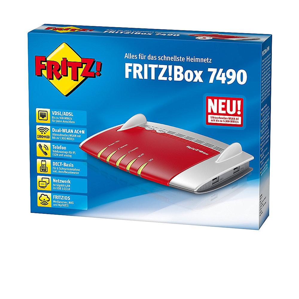 AVM FRITZ!Box 7490 WLAN VoIP VDSL/DSL Modem Router  1x FRITZ!Fon C4 DECT Telefon, AVM, FRITZ!Box, 7490, WLAN, VoIP, VDSL/DSL, Modem, Router, 1x, FRITZ!Fon, C4, DECT, Telefon