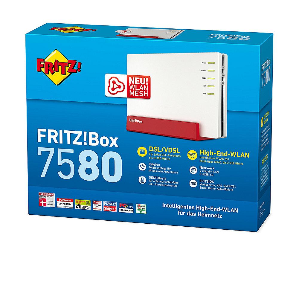 AVM FRITZ!Box 7580 WLAN-ac VoIP VDSL/DSL MU-MIMO Dualband Gigabit Router