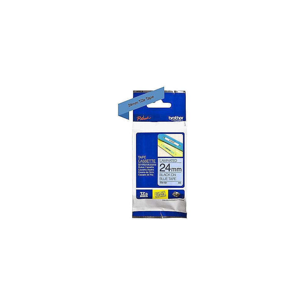 Brother TZe-551 Schriftband 24mm x 8m, schwarz auf blau, selbstklebend