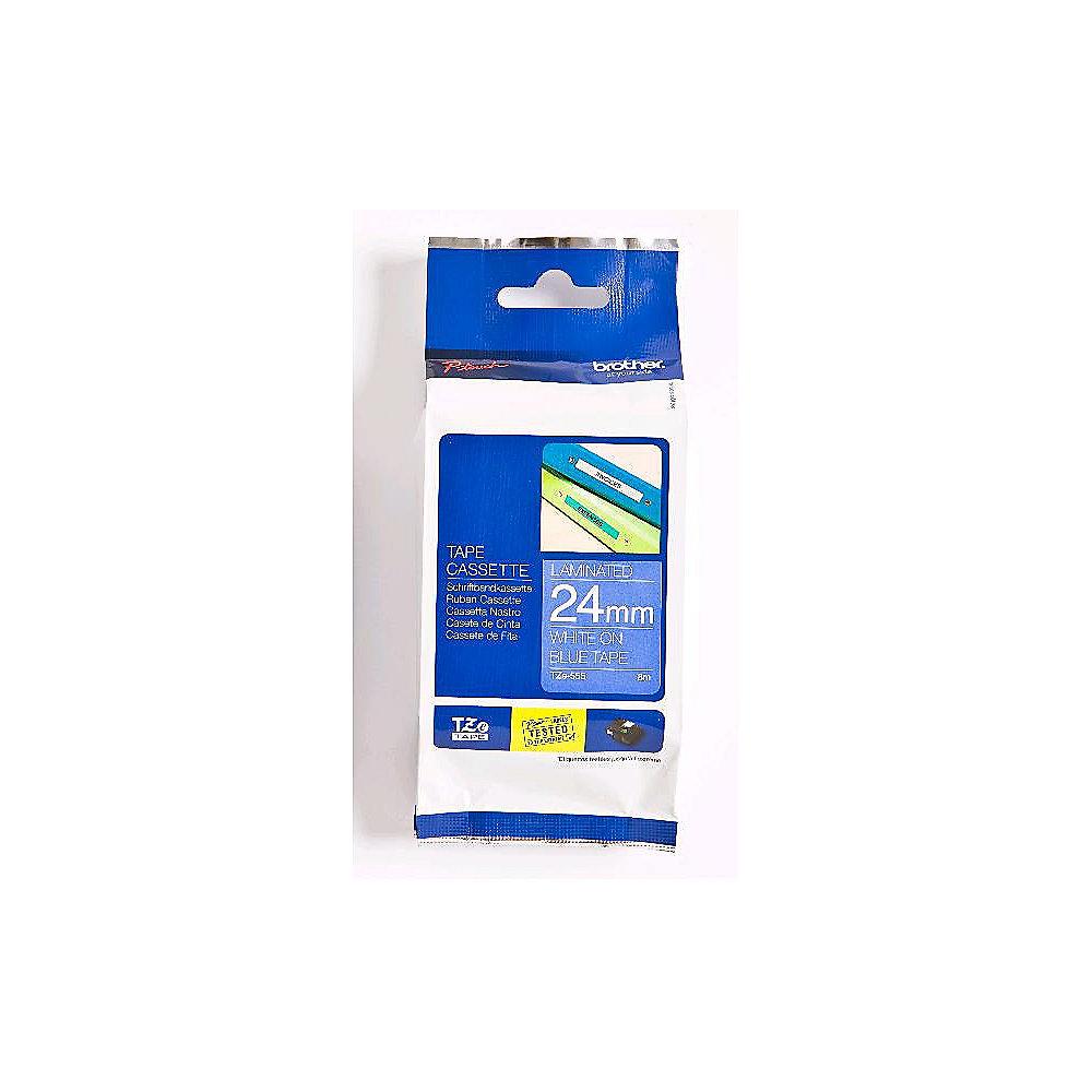 Brother TZe-555 Schriftband 24mm x 8m, weiss auf blau, selbstklebend