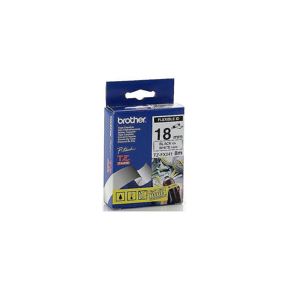 Brother TZe-FX241 Schriftband, Schwarz auf Weiß, Rolle 1,8 cm x 8 m Flexi-Tape