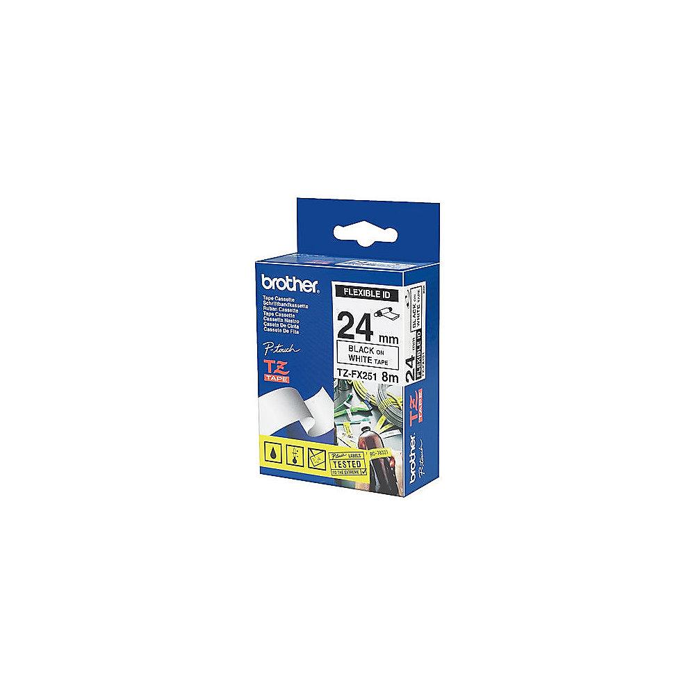 Brother TZe-FX251 Schriftband, 24mm x 8m, schwarz auf weiss, Flexi-Tape