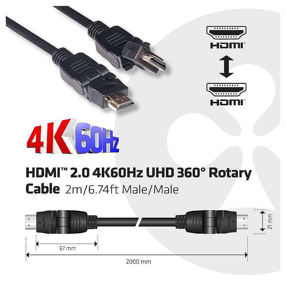 Club 3D HDMI 2.0 Kabel 2m 4K60Hz UHD 360° drehbar St./St. schwarz