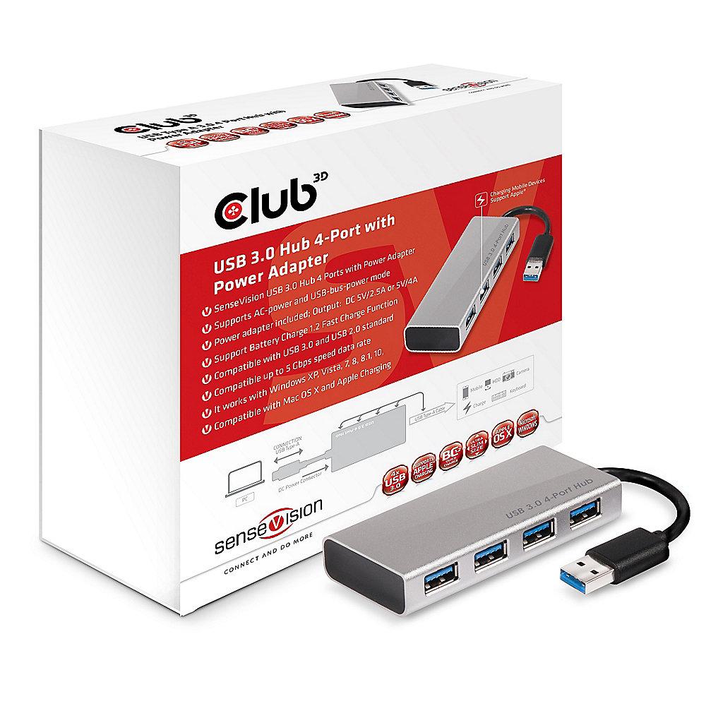 Club 3D USB 3.0 Hub 4-Port Aluminium Gehäuse, mit Netzteil CSV-1431, Club, 3D, USB, 3.0, Hub, 4-Port, Aluminium, Gehäuse, Netzteil, CSV-1431