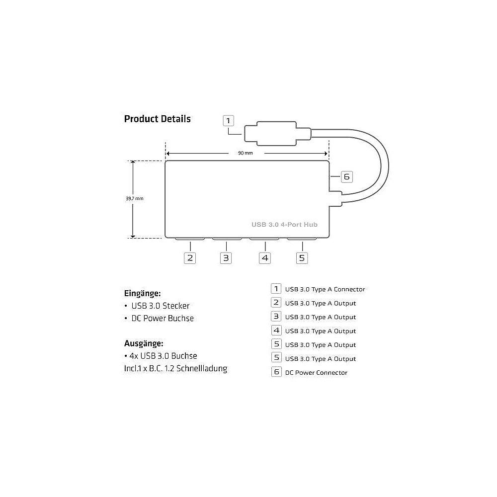 Club 3D USB 3.0 Hub 4-Port Aluminium Gehäuse, mit Netzteil CSV-1431, Club, 3D, USB, 3.0, Hub, 4-Port, Aluminium, Gehäuse, Netzteil, CSV-1431