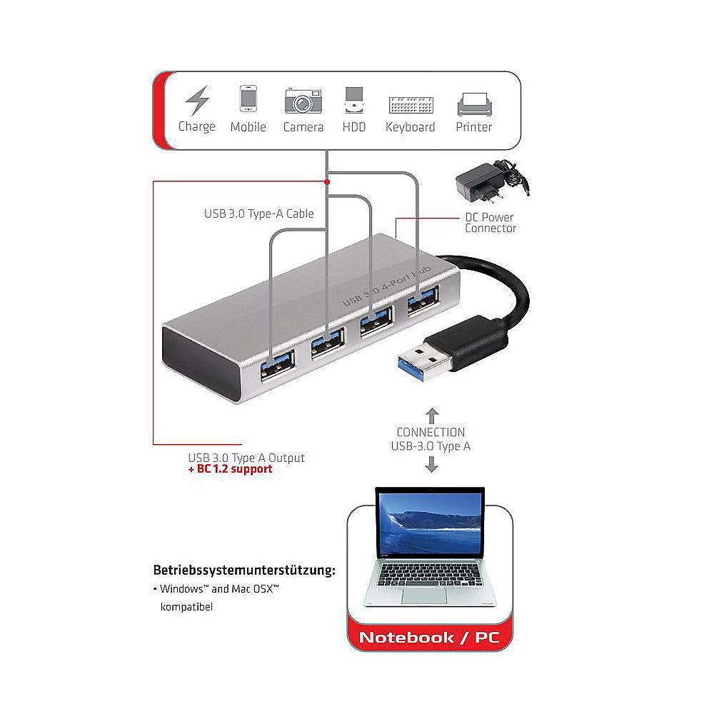 Club 3D USB 3.0 Hub 4-Port Aluminium Gehäuse, mit Netzteil CSV-1431, Club, 3D, USB, 3.0, Hub, 4-Port, Aluminium, Gehäuse, Netzteil, CSV-1431