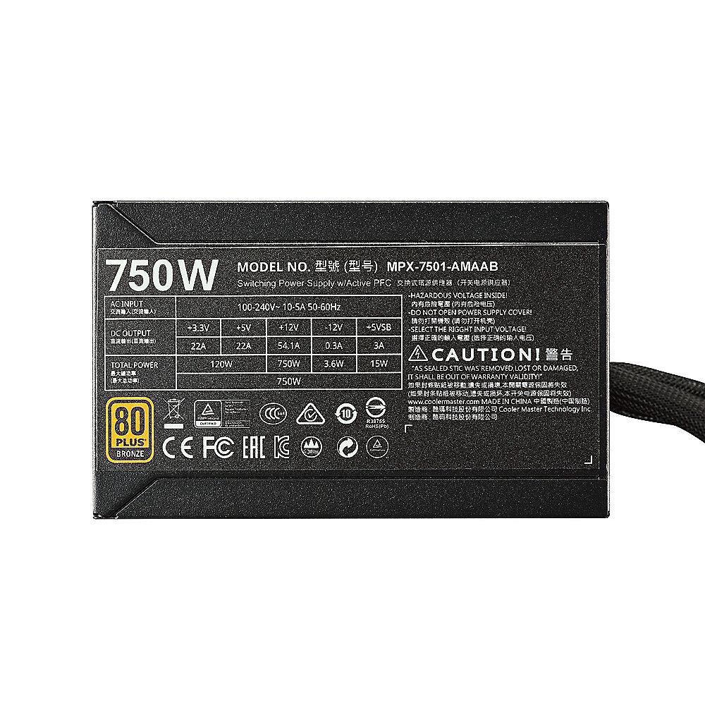 Cooler Master MasterWatt 750 Watt Netzteil 80  Bronze 120mm Lüfter