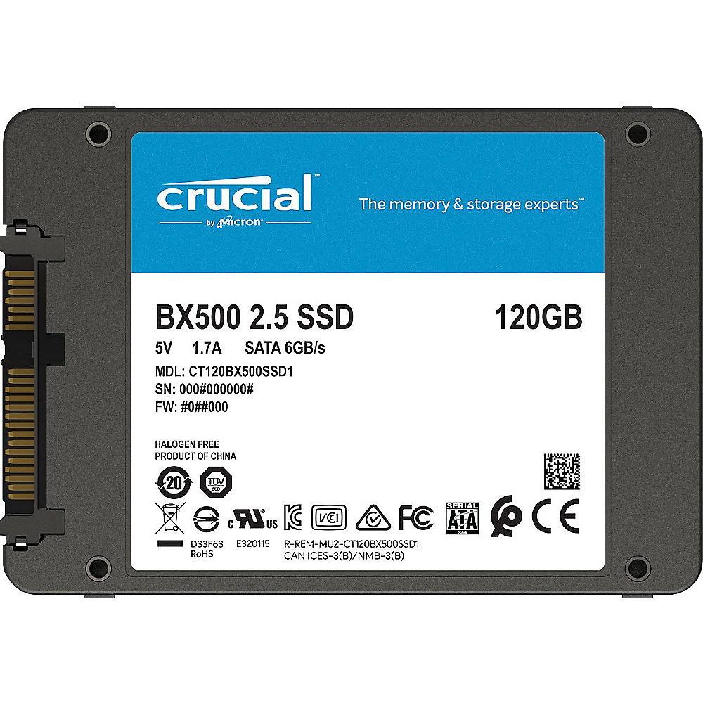 Crucial BX500 SSD 120GB 2.5zoll Micron 3D NAND SATA600 - 7mm, Crucial, BX500, SSD, 120GB, 2.5zoll, Micron, 3D, NAND, SATA600, 7mm