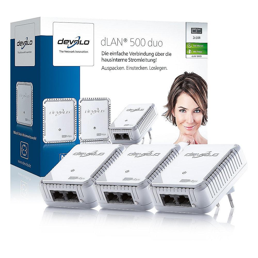 devolo dLAN 500 duo Network Kit (500Mbit, 3er Kit, Powerline, 2xLAN, Netzwerk)
