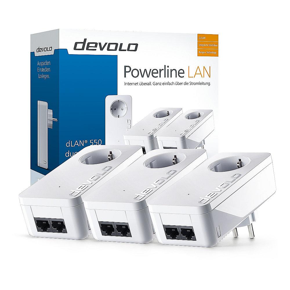 devolo dLAN 550 duo  Network Kit (500Mbit, 3er Kit, Powerline, 2xLAN, Steckdose)