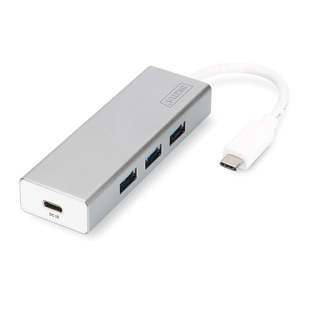 DIGITUS USB3.0 3-Port HUB mit Typ-C Ladefunktion silber