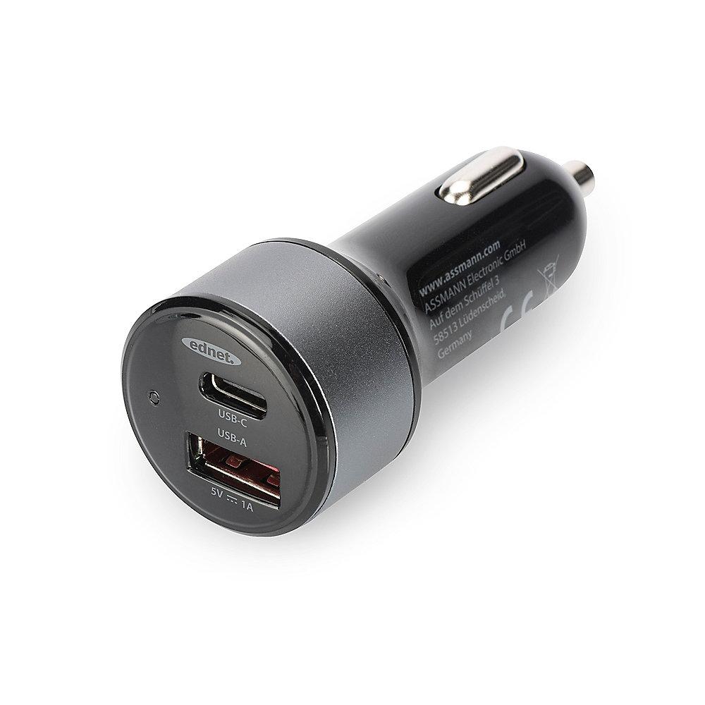 Ednet 2-Port USB Typ-C 3.0 und USB Typ-A Car Charger schwarz, Ednet, 2-Port, USB, Typ-C, 3.0, USB, Typ-A, Car, Charger, schwarz