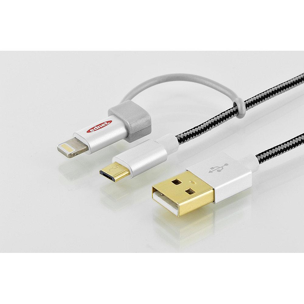 ednet 2in1 USB 2.0 Lade- & Datenkabel 1m A zu Lightning   micro B 31052 schwarz