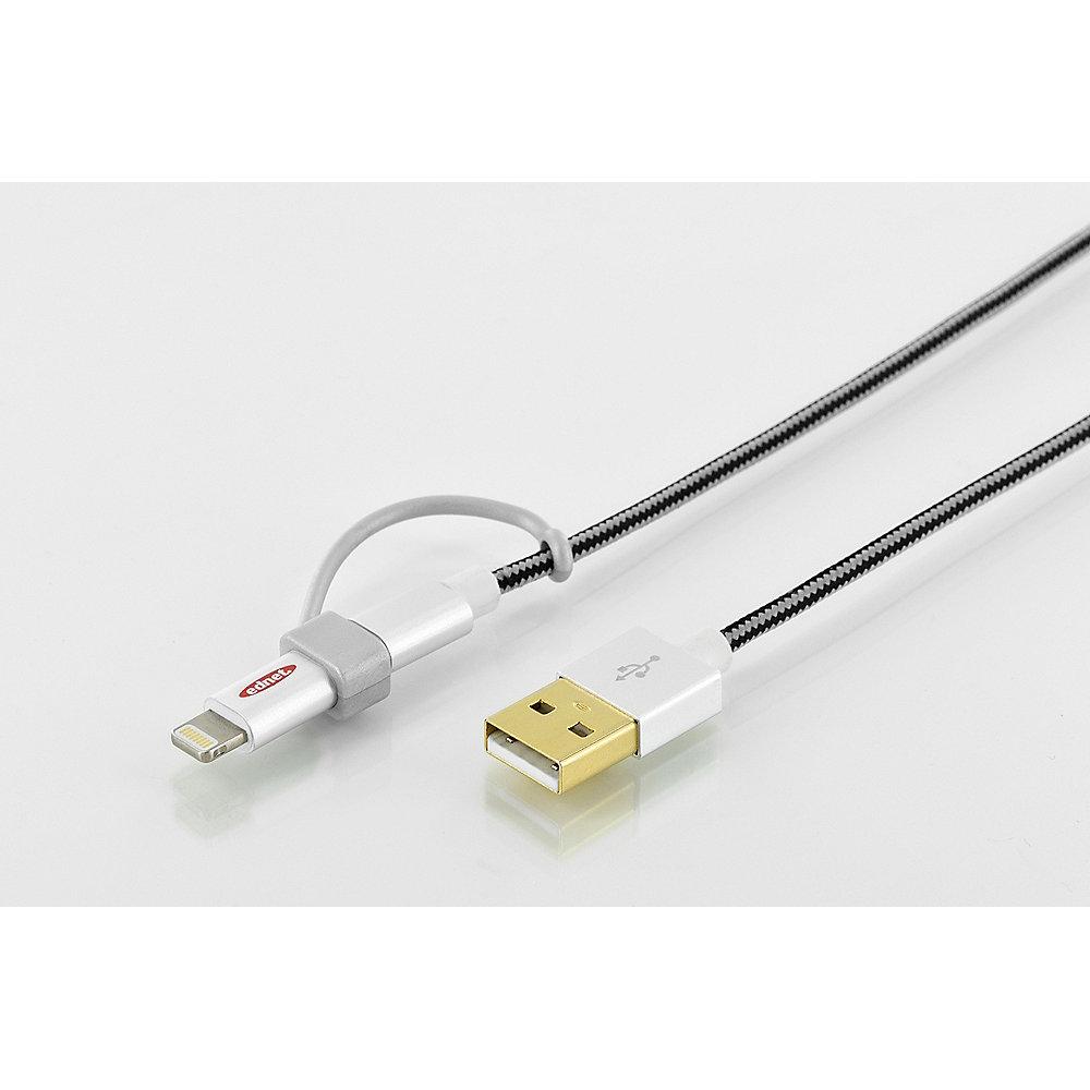 ednet 2in1 USB 2.0 Lade- & Datenkabel 1m A zu Lightning   micro B 31052 schwarz, ednet, 2in1, USB, 2.0, Lade-, &, Datenkabel, 1m, A, Lightning, , micro, B, 31052, schwarz