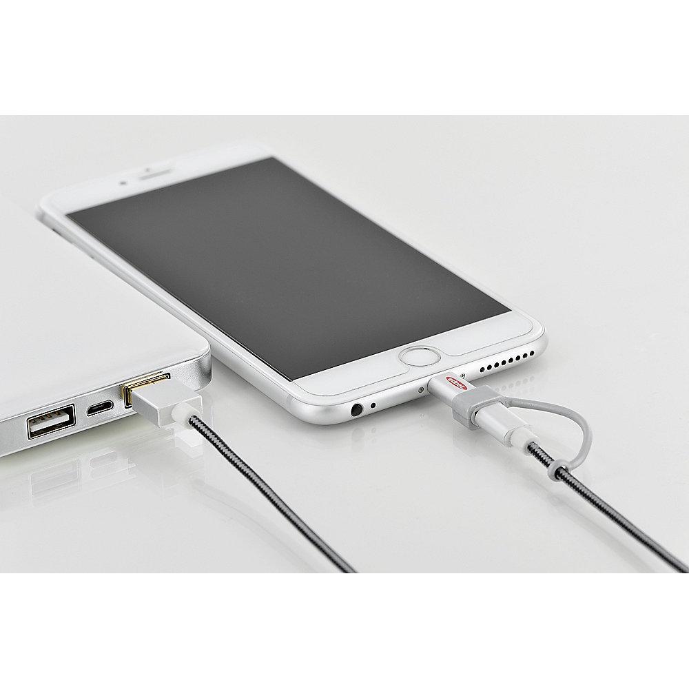 ednet 2in1 USB 2.0 Lade- & Datenkabel 1m A zu Lightning   micro B 31052 schwarz