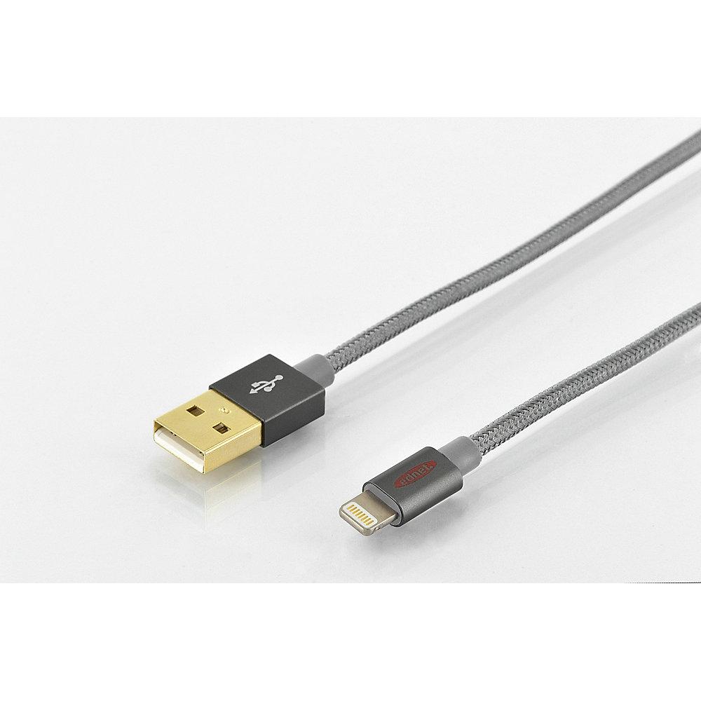 ednet iPhone Lade- & Datenkabel 1m USB2.0 A zu Lightning iP5/6/7 St./St. grau