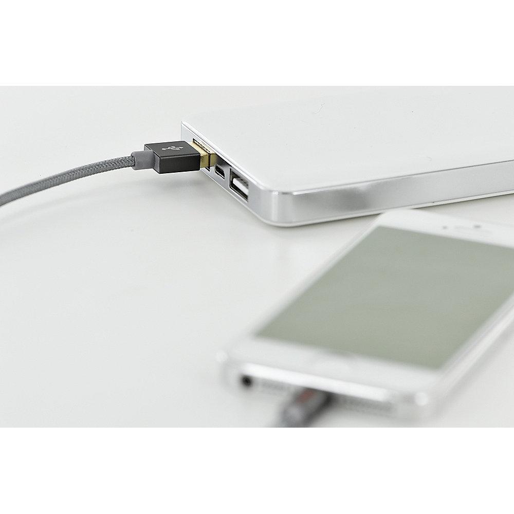 ednet iPhone Lade- & Datenkabel 1m USB2.0 A zu Lightning iP5/6/7 St./St. grau