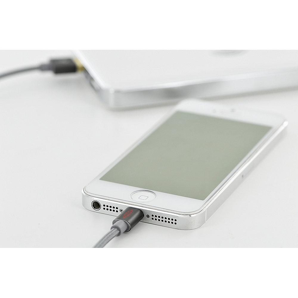 ednet iPhone Lade- & Datenkabel 1m USB2.0 A zu Lightning iP5/6/7 St./St. grau