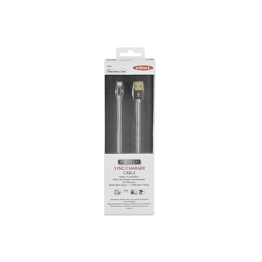 ednet iPhone Lade- & Datenkabel 1m USB2.0 A zu Lightning iP5/6/7 St./St. grau