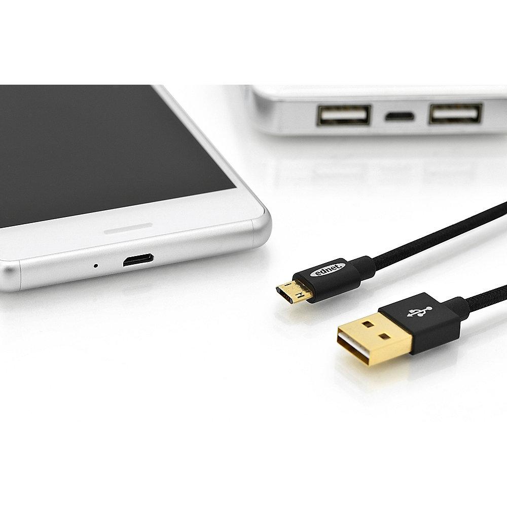 ednet USB 2.0 Anschlusskabel 1m A zu micro B vergoldet St./St. schwarz