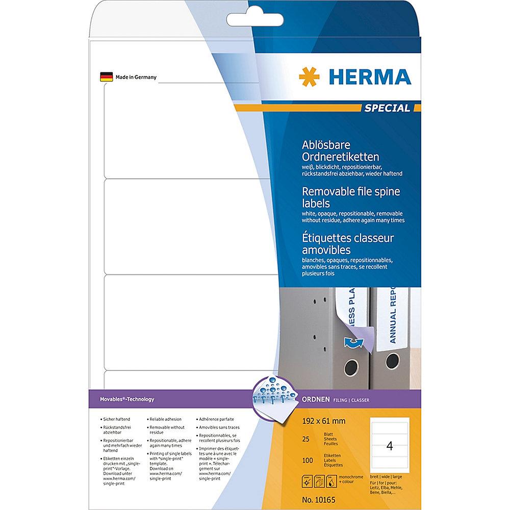 HERMA 10165 Ordneretiketten A4 weiß 192x61 mm Movables/ablösbar blickdicht 100 S