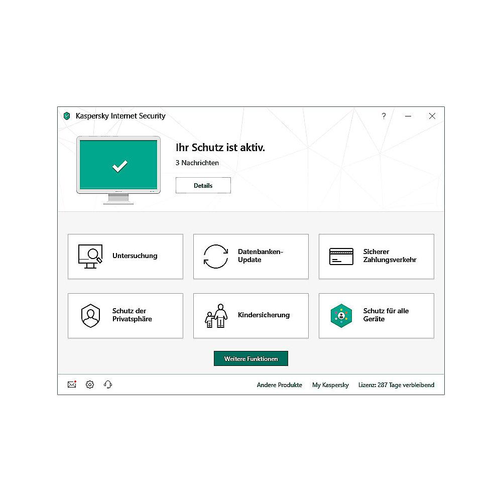 Kaspersky Internet Security Upgrade 5Geräte 1Jahr FFP / Produkt Key