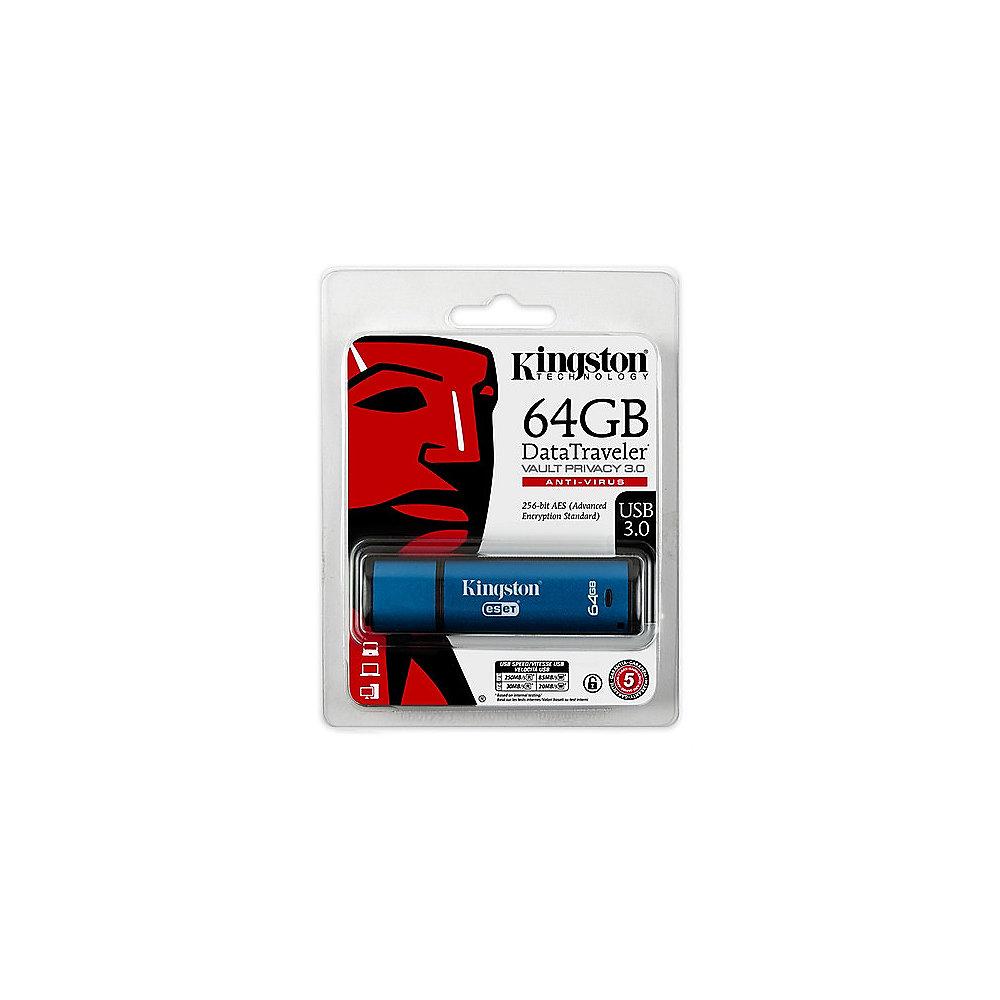 Kingston 64GB DataTraveler Vault Privacy 3.0 mit Anti-Virus Data Secure Stick