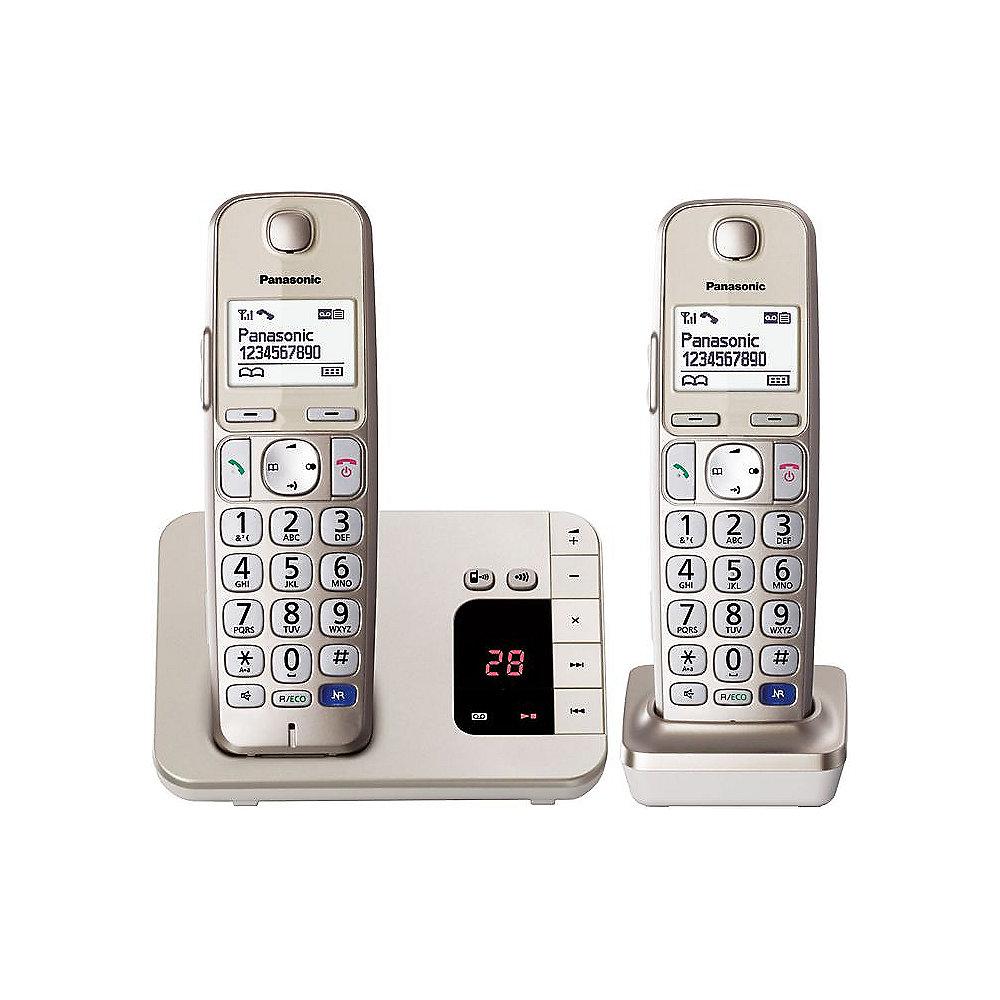 Panasonic KX-TGE222GN schnurloses Duo DECT Festnetztelefon mit AB, champagner
