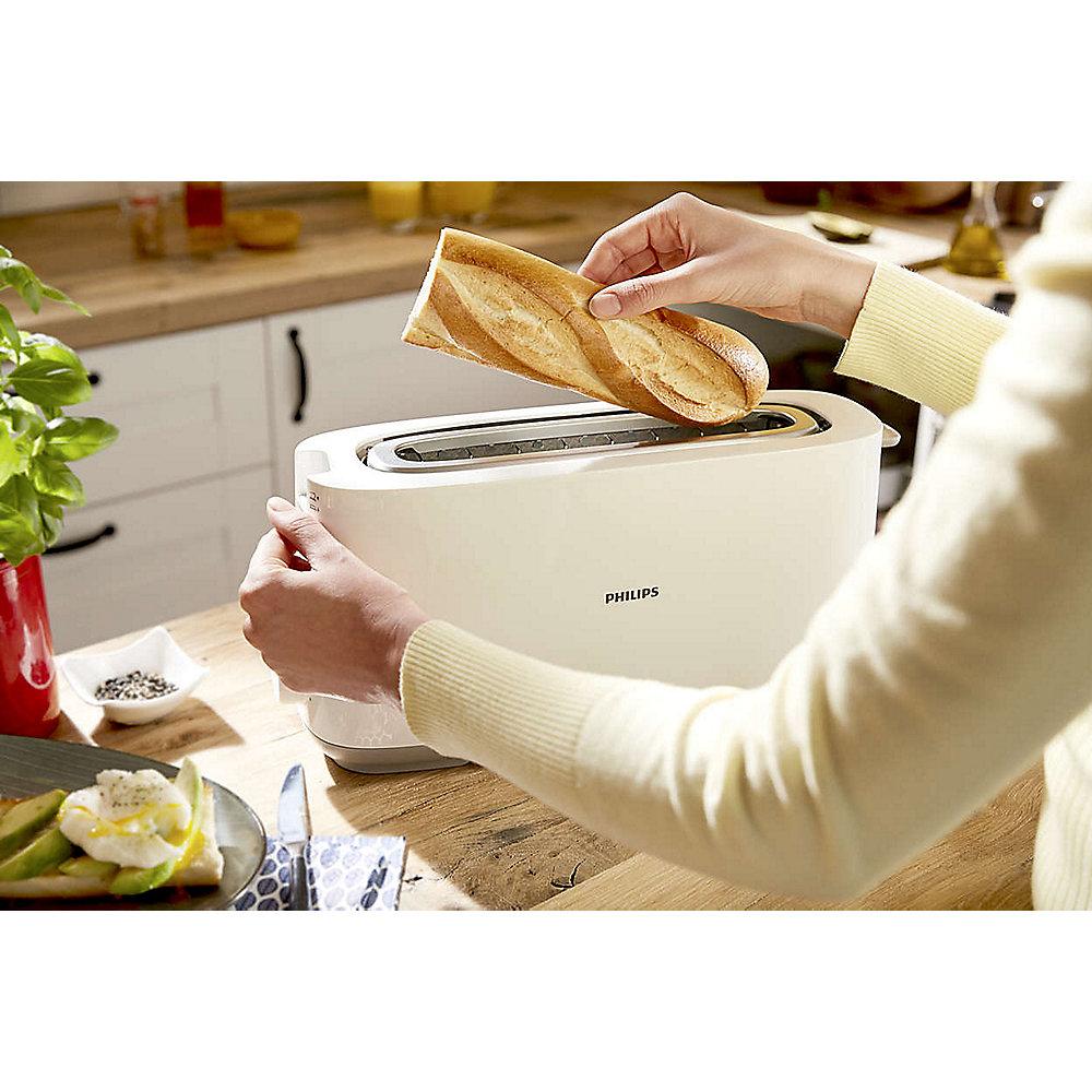 Philips HD2590/00 Daily Collection Langschlitz-Toaster weiß Brötchenaufsatz