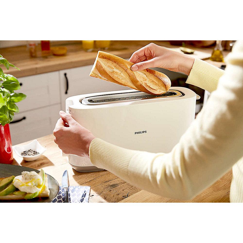 Philips HD2590/00 Daily Collection Langschlitz-Toaster weiß Brötchenaufsatz