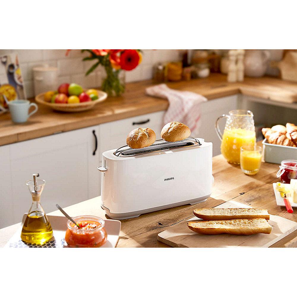 Philips HD2590/00 Daily Collection Langschlitz-Toaster weiß Brötchenaufsatz