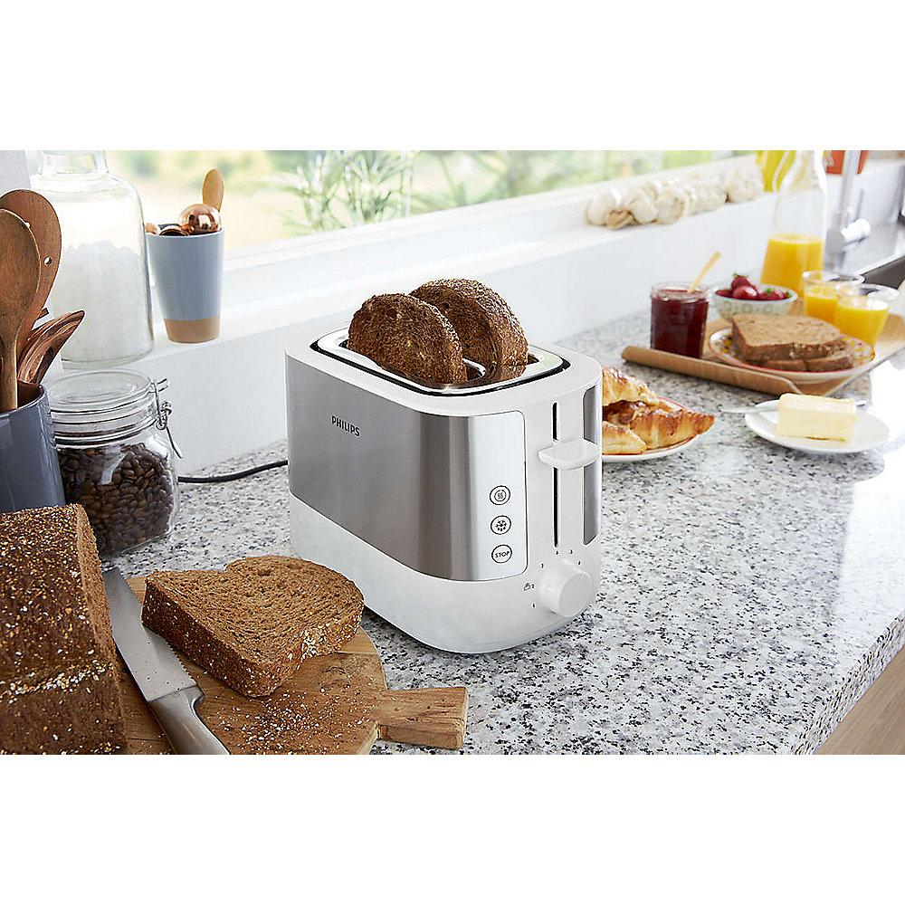 Philips HD2637/00 2-Schlitz-Toaster Edelstahl/weiß Brötchenaufsatz