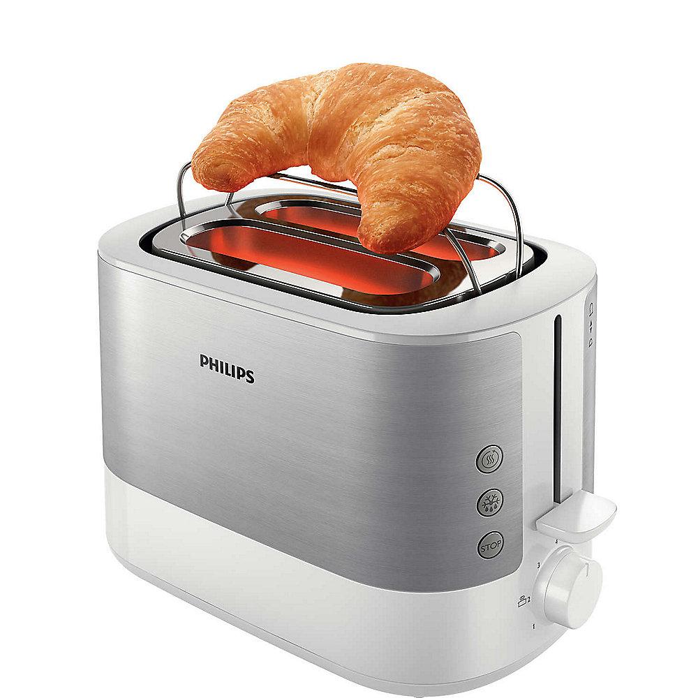 Philips HD2637/00 2-Schlitz-Toaster Edelstahl/weiß Brötchenaufsatz