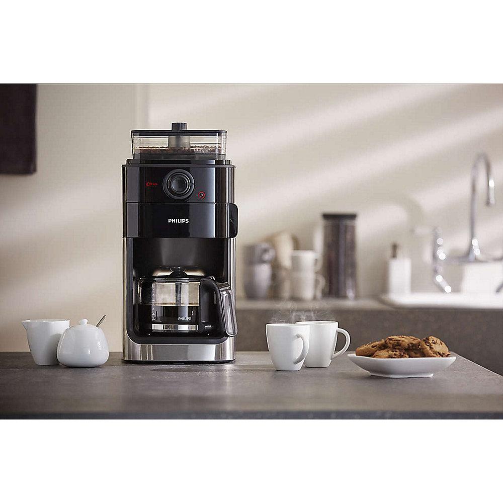 Philips HD7767/00 Grind & Brew Kaffeemaschine mit Mahlwerk Schwarz Metall