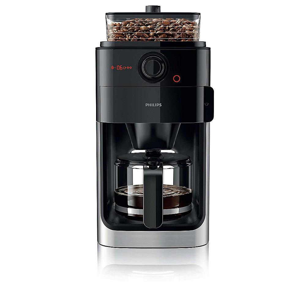 Philips HD7767/00 Grind & Brew Kaffeemaschine mit Mahlwerk Schwarz Metall