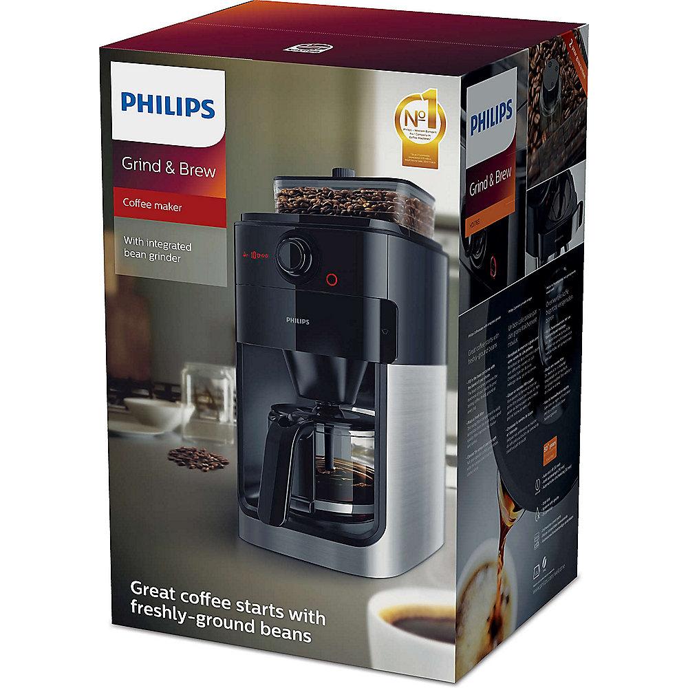 Philips HD7767/00 Grind & Brew Kaffeemaschine mit Mahlwerk Schwarz Metall
