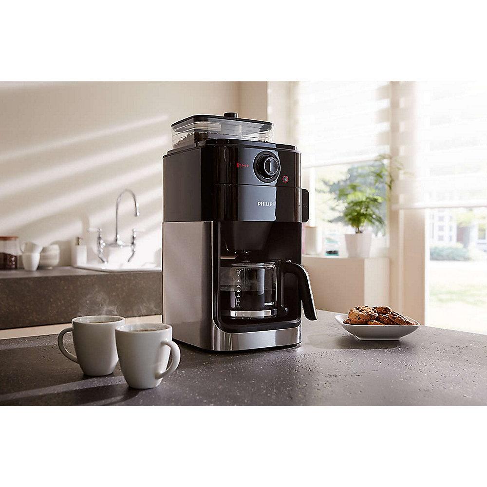 Philips HD7767/00 Grind & Brew Kaffeemaschine mit Mahlwerk Schwarz Metall