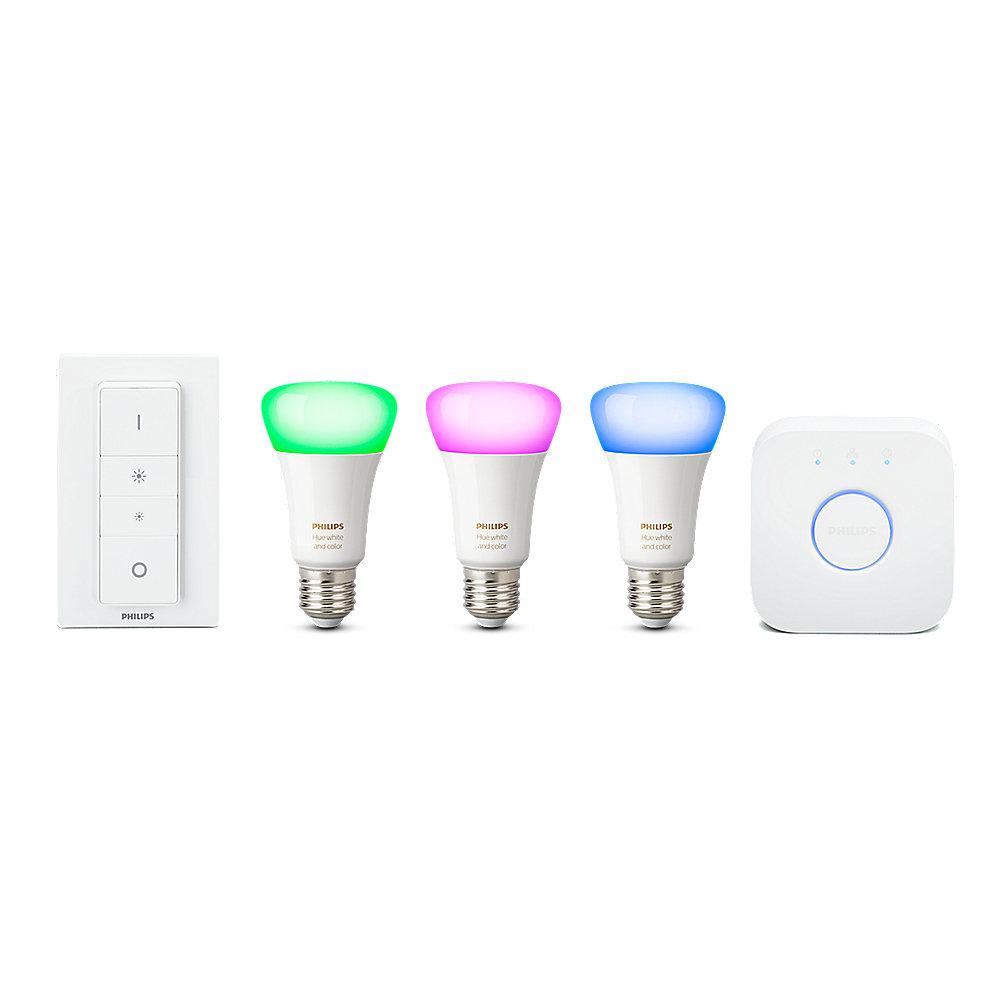 Philips Hue White and Color Ambiance E27 Starter Set   Amazon Echo Dot weiß