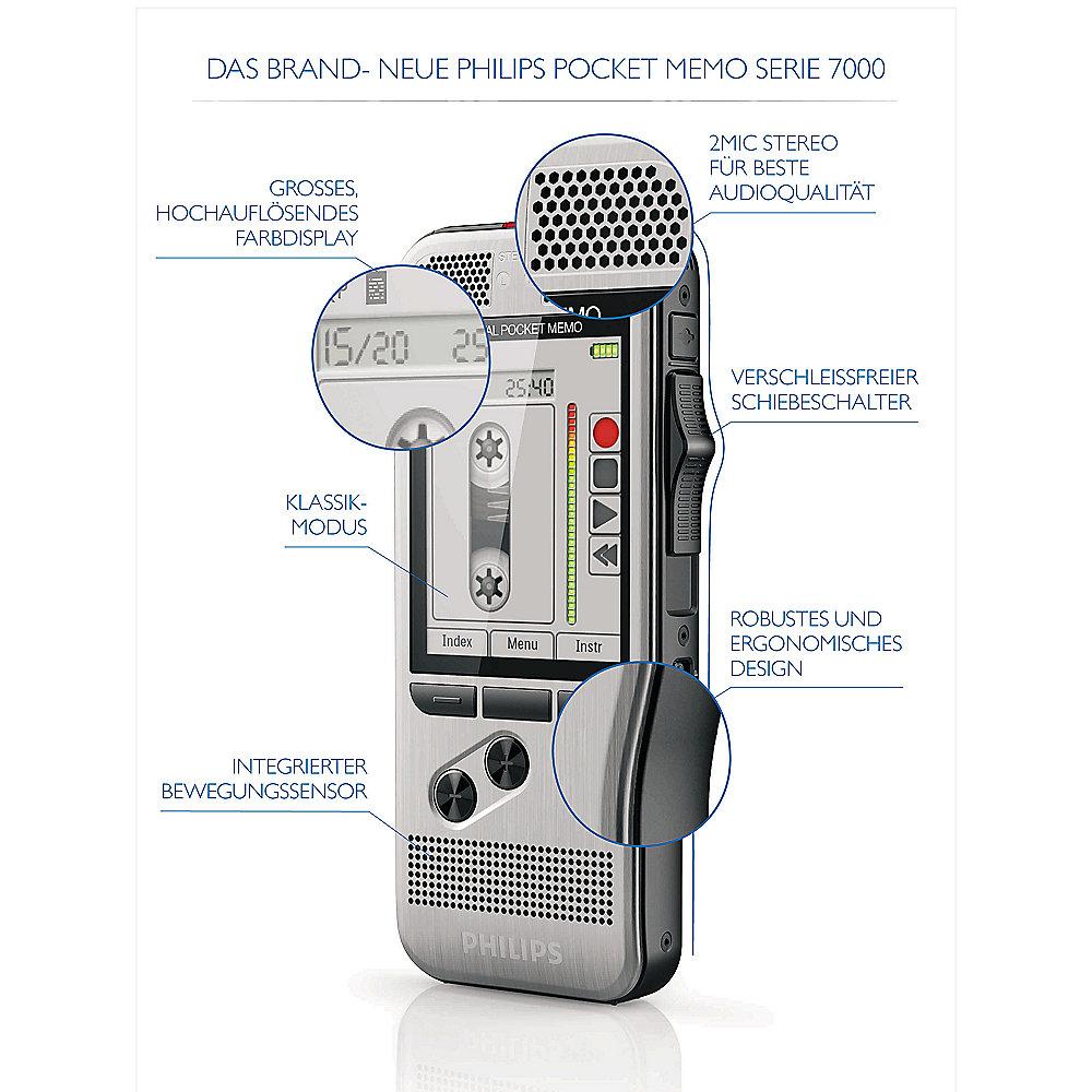Philips Pocket Memo DPM7000 Digitales Diktiergerät mit 2Mic-Stereoaufnahme