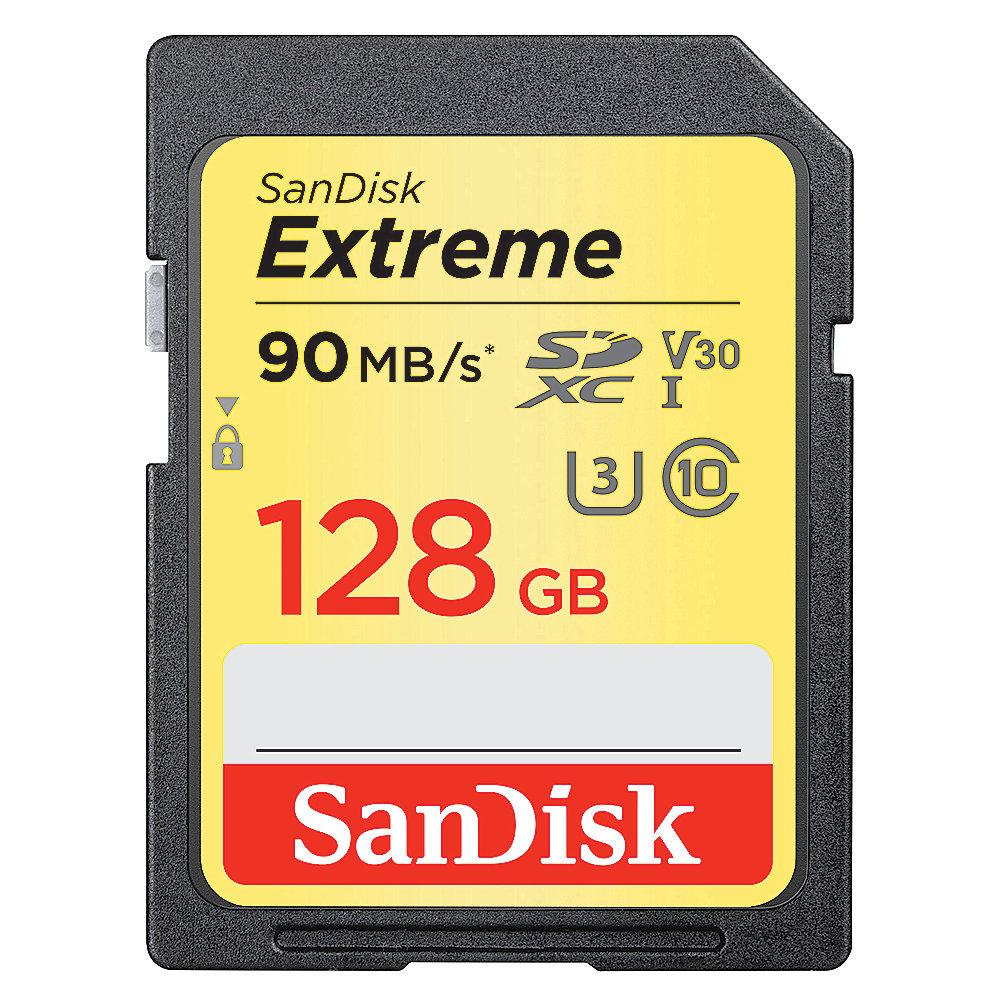 SanDisk Extreme 128 GB SDXC Speicherkarte (90 MB/s, Class 10, U3, V30)