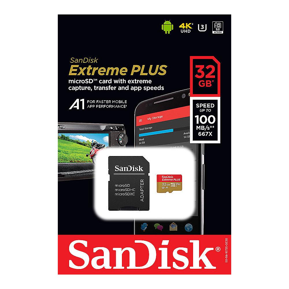 SanDisk Extreme Plus 32GB microSDHC Speicherkarte Kit 90 MB/s, Class 10, U3, A1