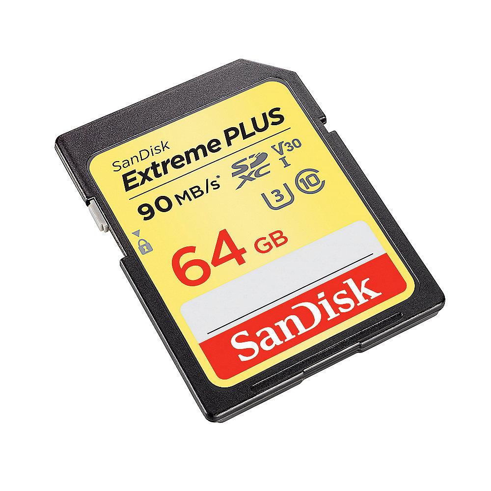 SanDisk Extreme Plus 64 GB SDXC Speicherkarte (90 MB/s, Class 10, U3, V30)