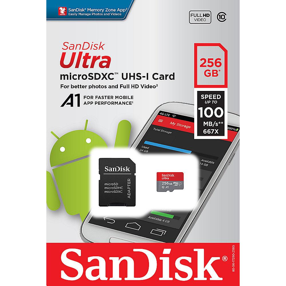 SanDisk Ultra 256 GB microSDXC Speicherkarte Kit (100 MB/s, Class 10, U1, A1)