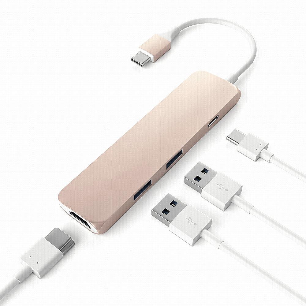 Satechi USB3.0 Typ C Stecker auf 1x HDMI 2x USB Typ A Hub Adapter rose gold, Satechi, USB3.0, Typ, C, Stecker, 1x, HDMI, 2x, USB, Typ, A, Hub, Adapter, rose, gold