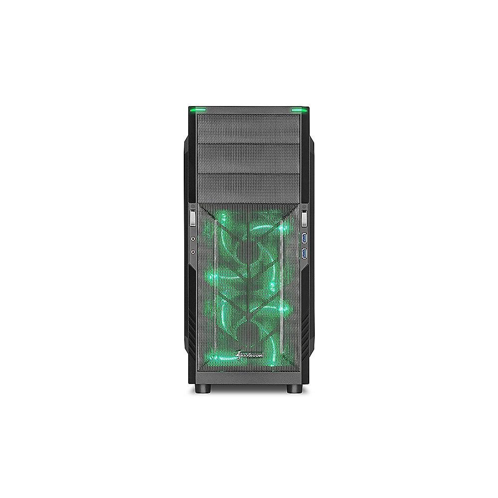 Sharkoon T3-W Midi-Tower Gehäuse mit Fenster, 2x120 mm Lüfter (Grüne LED) USB3.0